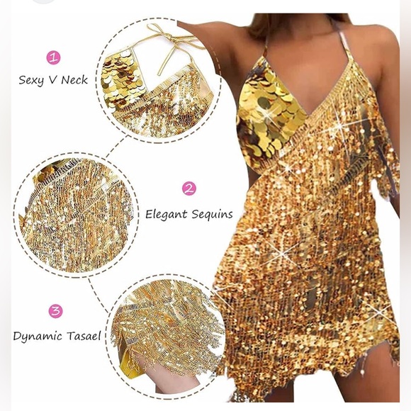 Barode sequins and fringe gold mini dress!! - Picture 6 of 12